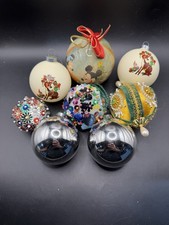 8 Pc Vintage Kitschy Christmas Ornaments Lot Mickey Mouse Satin Push Pin Glass  picture