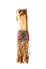 Old American Style Buffalo Hide Crow Beaded Tobacco Bag Fringes 6 x 32 '' PB06 picture