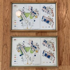 Vintage E-M Diesel Motive Power 12-201A Engine Diagrams Framed Pair Railroad picture
