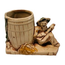Vintage McCoy Pottery Calypso Line Man & Dog Banana Barrel Planter 5x7” picture