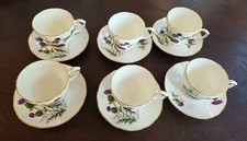 Lot of 6 Duchess Bone China Highland Beauty Thistle 922 4 Teacups &2 Bowls  picture
