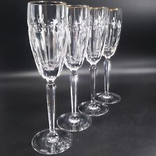 4 WATERFORD Crystal GRENVILLE GOLD Champagne Flutes Vertical Cut -Faded Gold Rim picture