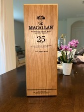 The Macallan 25 Year Highland Single Malt Scotch Whiskey Wood Box ONLY -Man Cave picture