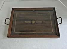 Vintage Royal Rochester Wood with Wood Inlay, Brass Handles and Glass Top picture
