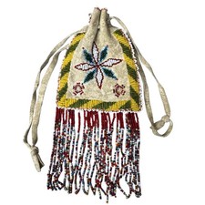Antique Mescalero Apache Beaded Dice Bag Native American Pouch 2 Side Fringe Vtg picture