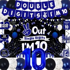 10th Birthday Decorations for Boys, Blue Black Double Digits I'm 10 Banner | ... picture