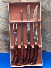 Vintage Sheffield England 4 Pc Faux Antler Stainless Steel Carving Set with Box picture