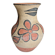 Vintage Santo Domingo Pueblo Native American Floral Pottery Vase picture