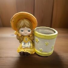 Vintage Kitsch Little Girl Planter Figurine Chalkware Look - Kitschy Planter picture
