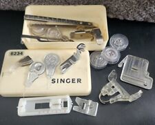 Assortment Of Singer Sewing Machine Attachments In A Singer Box #6234 picture