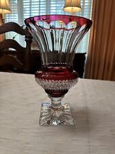 Faberge Cranberry/ Red Cut Clear Crystal Empire Footed Urn Vase 12