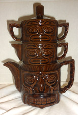 RARE Vtg HAWAII KAI New York City Polynesian Tiki Bar Stacking Coffee/Teapot Set picture
