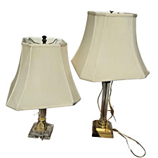 Vintage Brass and Glass Antique Style Pillar Table Lamp Pair Set of 2 picture