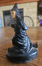 Vintage Old Miller Chalkware Halloween Witch on Broom Figure picture