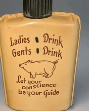 Vintage Antique Leather Whiskey Flask Bottle picture