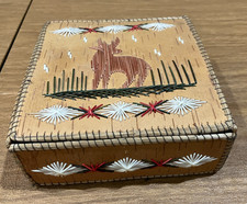 Antique Ojibwe Canadian Birch Bark Porcupine Quillwork Square Lidded Box picture