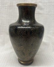 Antique VTG Chinese Rare Large Black Cloisonné Vase 12 7/8  Read Description picture