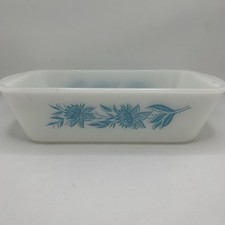Vintage Glasbake Casserole Dish Loaf Pan Glass J522 Blue Flower Daisy Baking 10” picture