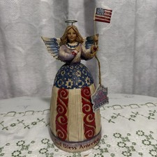 JIM SHORE “GOD BLESS AMERICA” (F117044) CHRISTMAS ANGEL SCULPTURE/FIGURINE 2003 picture