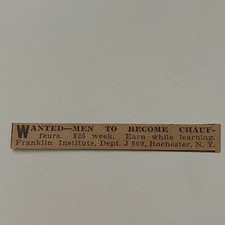 Franklin Institute Wanted Men Chauffeurs Rochester NY 1917 Clipping SAI4-S60 picture