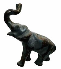OLD HEAVY SOLID BRASS  PAINTED TRUMPETING ELEPHANT MINI 4”L. STATUE LUCKY FIGURE picture