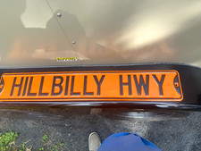 Hillbilly Hwy Orange & Black Embossed Metal Sign Street Sign picture