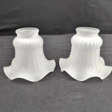 Pair of Vintage Frosted Glass Tulip Lamp Shades – Ruffled Edge, 2-1/4
