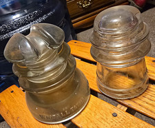 Vintage Lof 2 Clear Glass Insulators - Whitall Tatum No 10 & Hemingray 16 picture