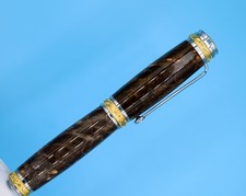 Majestic Rollerball Pen 22KT Gold Black & Gold Maple Burl Handmade USA picture