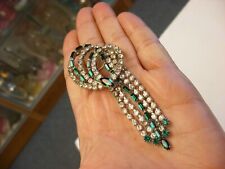 Vintage Green & Clear Rhinestone Brooch Pin #B100 picture