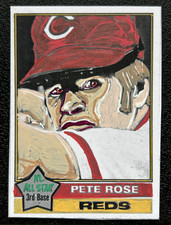 ACEO Sketch Trading Print Card 1976 Topps Pete Rose Cincinnati Reds HIT KING Art picture