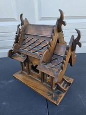 Thai Golden Teak Hand crafted Wooden Thai Spirit House Temple Model Collectible picture