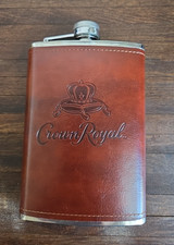 Crown Royal Limited Edition Promotional Stainless Leatherbound 8oz Hip Flask New picture