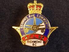 Vintage PIN BACK RCL # 5 RICHMOND SERVING THE COMMUNITY BC Gold Tone Enamel  1
