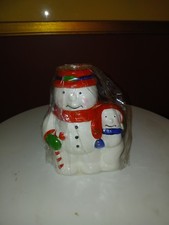 Vintage Hermitage Pottery 1995 Snowman Ceramic Candle Holder picture