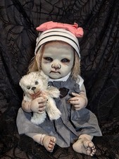OOAK Creepy Doll 18 In Tall Sits Lays Halloween Prop Handmade picture