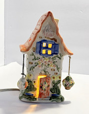 Vintage AEP Ceramic Lighted Cottage House Night Light Orange Roof Teapot Floral picture
