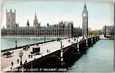 UK England London Westminster Bridge Houses Of Parliment 1910 Postcard picture