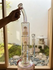 16-Inch Heavy-Duty Thick Glass Water Pipe with Skull Catcher Premium Clear White picture