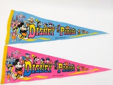 RARE Lot Of 2 Vintage Disney On Parade Pennant Flag Pink & Blue 25
