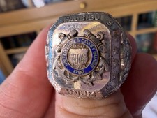 WWII Vintage US Coast Guard Sterling Silver Ring USCG Enamel Uncas Maker Sz 10.7 picture
