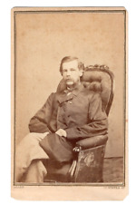 BOSTON 1860s Civil War Military Union Man in Uniform Long Coat CDV by ALLEN picture