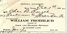 1912 WILLIAM FROEHLICH NEW YORK GOLD DIAMOND JEWELRY BILLHEAD STATEMENT Z2293 picture