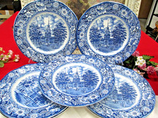 Liberty Blue Plates Independence Hall dinner plates set of 7  made in England picture