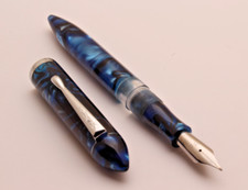 Mohi Tanishq Ocean Blue Marble Premium Acrylic Eyedropper Fountain Pen New picture