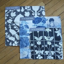New SCHUMACHER Fabric Samples 100% Linen Floral Bird Square Lot Of 3  picture
