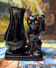 Vintage 1950s Mid Century Black Cat Bud Vase & Toothpick Holder - Made in Japan picture