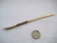 Antique Mother of Pearl ~ Gold Tone ~ Fountain Dip Pen Carved Stem Cororado No.2 picture