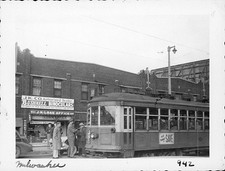 Vtg B&W Snapshot Milwaukee Trolley Streetcar City Street Scene Binoculars 1950s picture