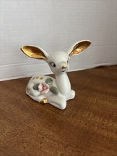 Handpainted Porcelain Deer Fawn Figurine White Gold Rose Vintage Chase Japan  4